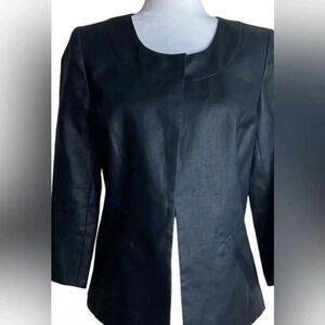 Anne Klein Women’s 100% Linen Blk Cuffed 3/4 Sleeve Elegant Blazer Jacket 14 EUC